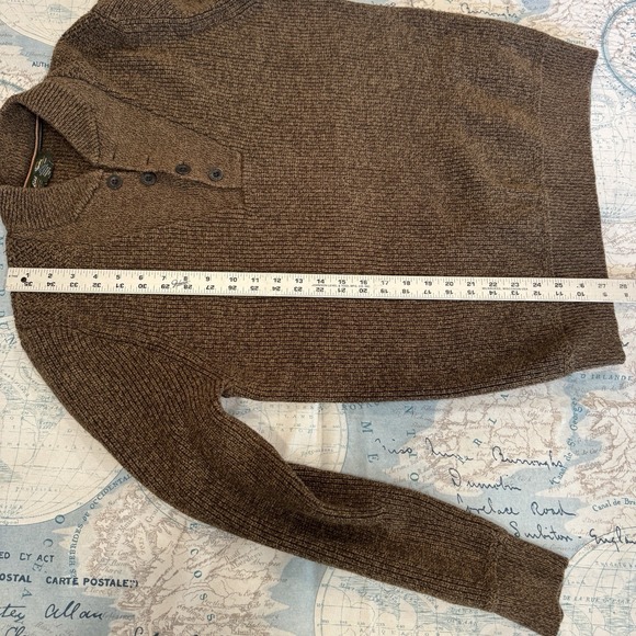 Eddie Bauer 1/4 Button Sweater Brown Chunky Knit Henley Fisherman Outdoor Tall L - Picture 5 of 16